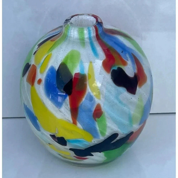 Artisan Glass Hand Blown Modern Deco Vase Fused Glass Colorful Abstract Small - Picture 1 of 9